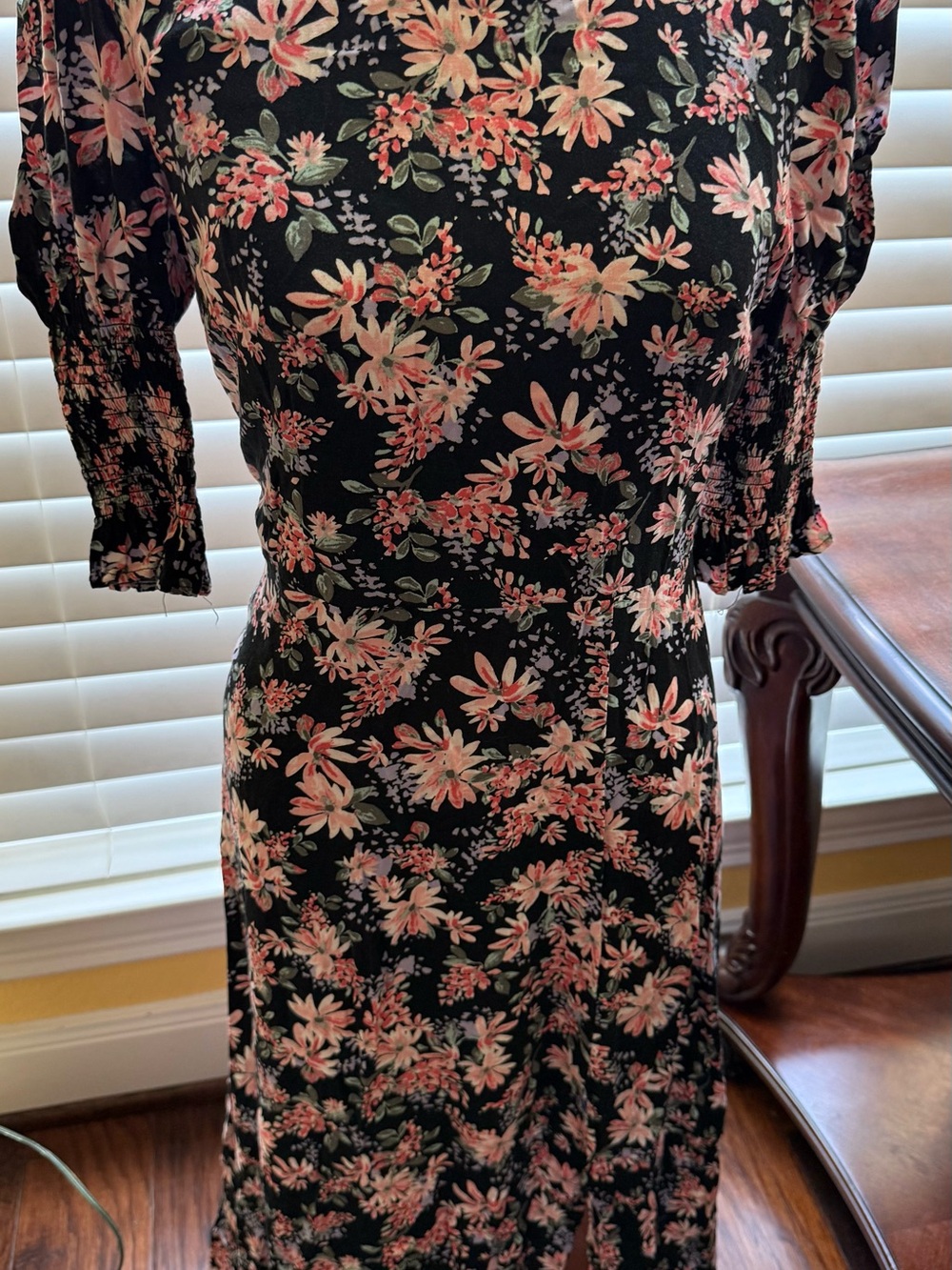 miami Black Midi Dress with Pink Floral Pattern